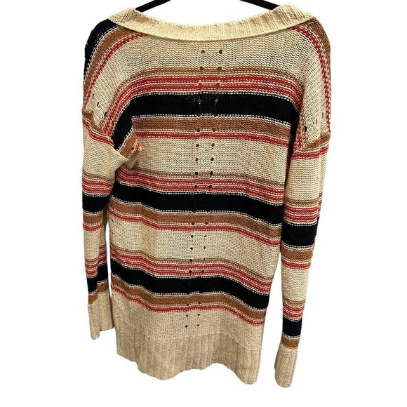 Tory Burch Linen Blend Cream, Red and Black Striped Knit Sweater Size Small - Picture 3 of 8